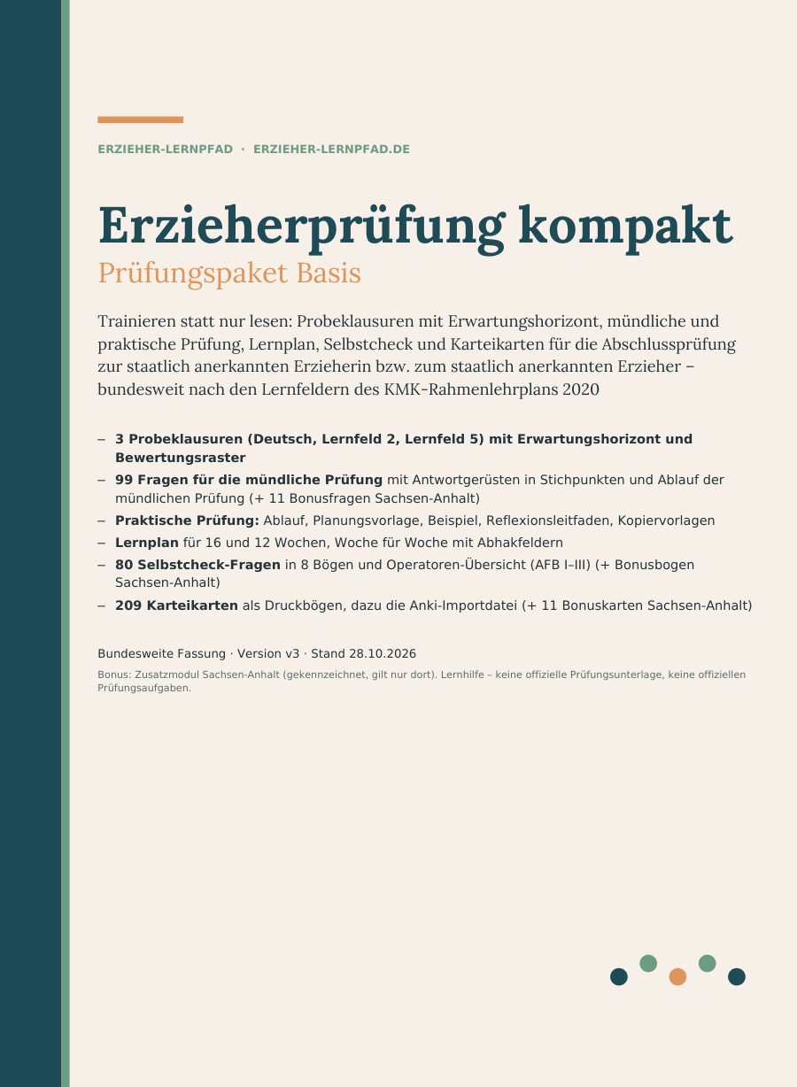 Titelseite: Erzieherprüfung kompakt – Prüfungspaket Basis